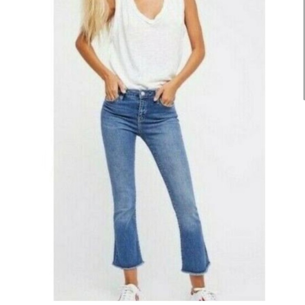 Free People raw hem crop frayed blue jeans